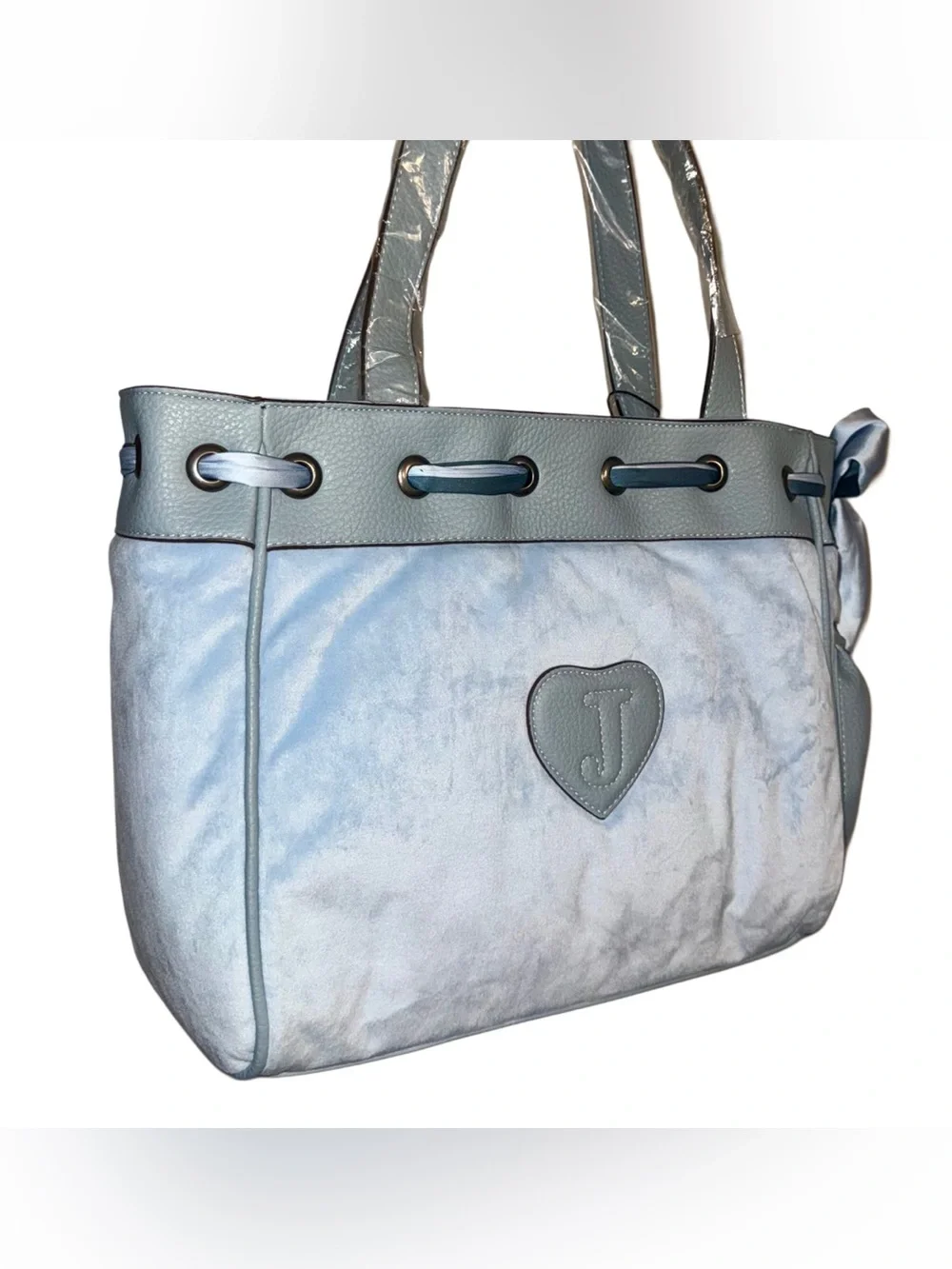 Juicy Couture Daydreamer Shopper Tote Bag in Dusk Blue Velour & Faux Leather